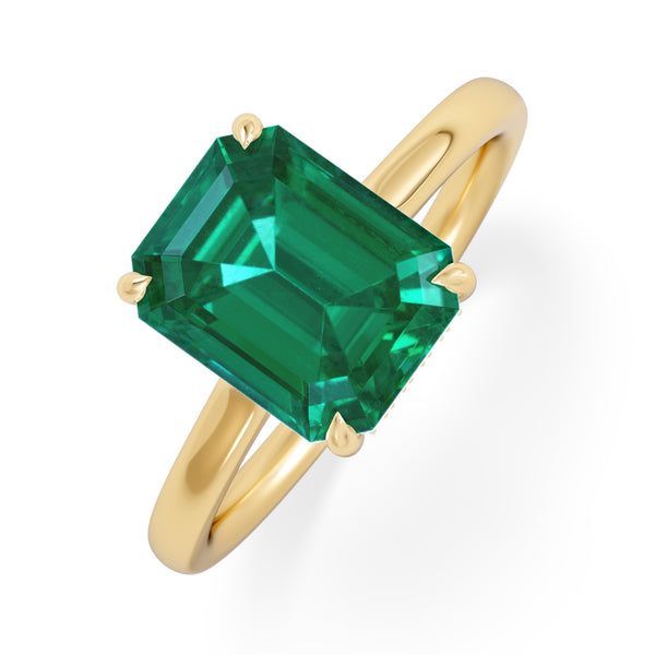 Amora Gem 2.00ct Emerald Cut Lab Emerald Hidden Halo Engagement Ring in 18K Yellow Gold